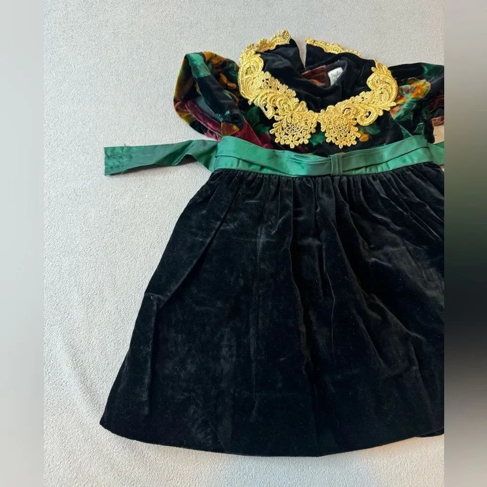 Peaches N Cream Toddler Girl Dress Size 2T Holiday Velvet Floral Black